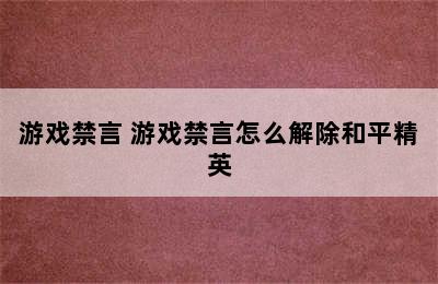 游戏禁言 游戏禁言怎么解除和平精英